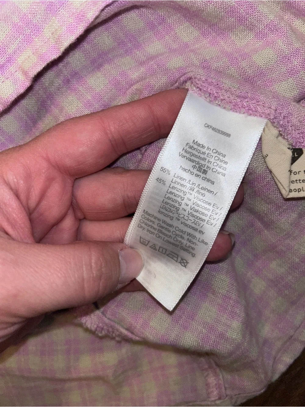 Madewell Tan Pink Gingham Puff-Sleeve Linen Blend Button Wrap Cottagecore Top S